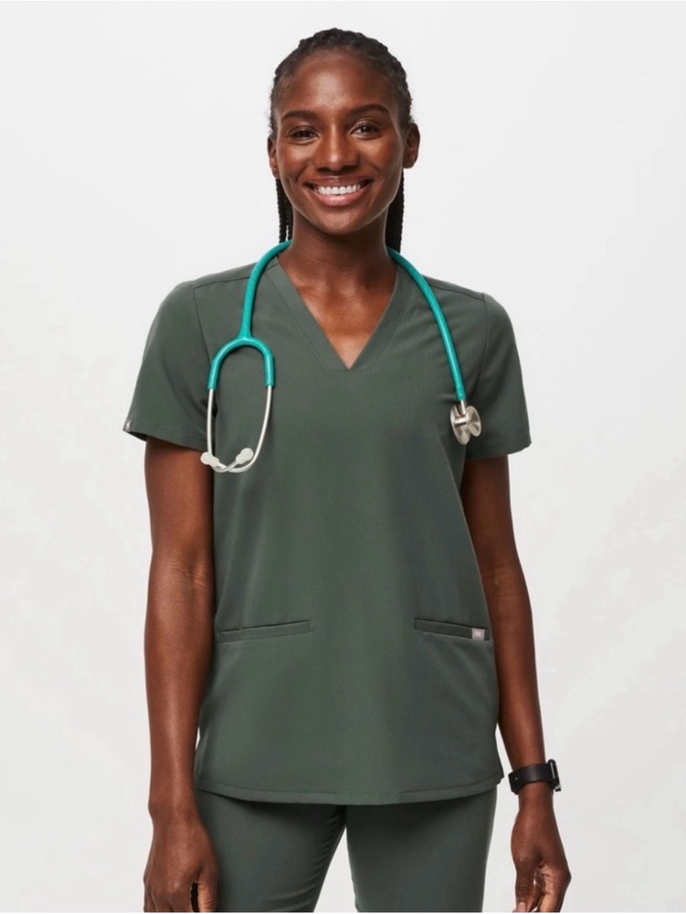 Figs Size M Casma Scrub V-Neck Top - Moss